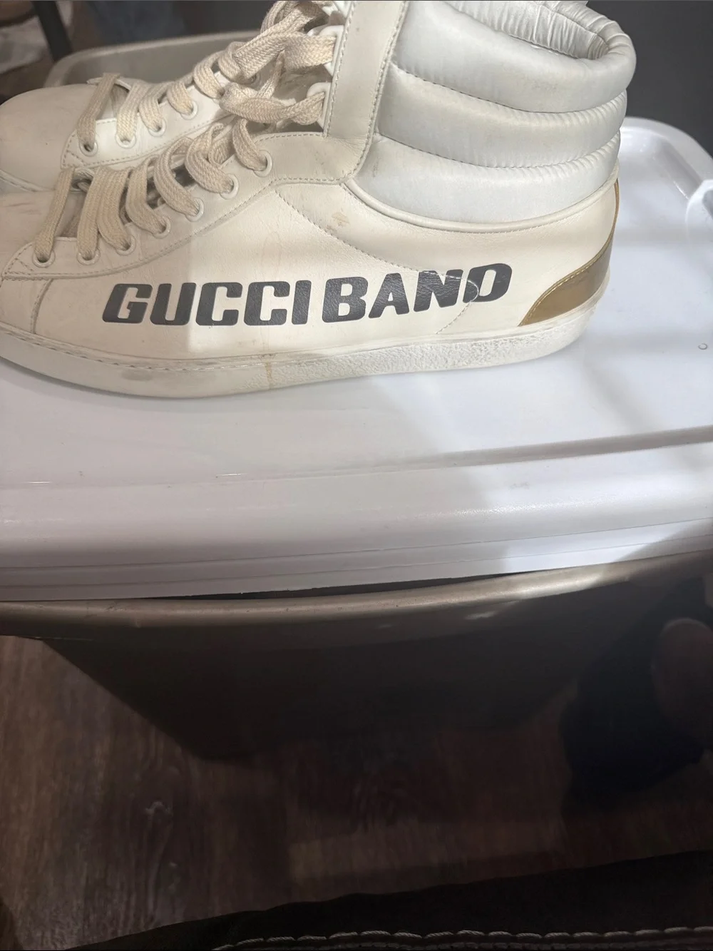 Gucci Cream/Gold GUCCI BAND High-Top Sneakers